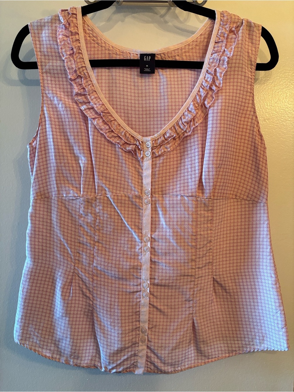 GAP Light Pink Sleeveless Ruffle Button-Front Blouse